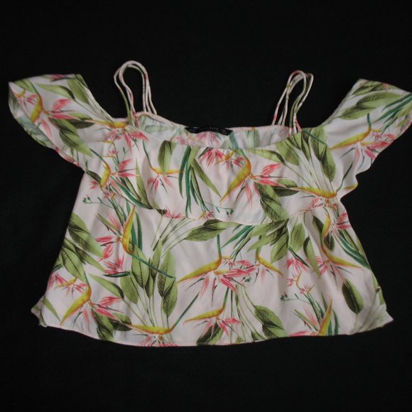 ZARA BASIC Collection Tops Zara Pink Floral Ruffled Top With Thin Straps Xs Poshmark